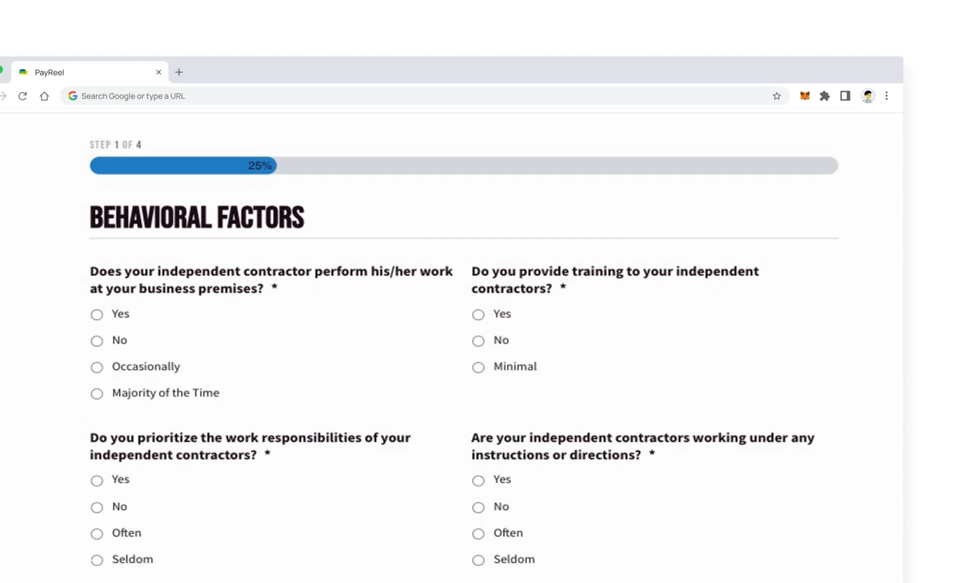 screenshot of product showing behavioral factors